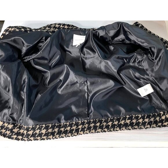 Avec Les Filles Lea Houndstooth Size L Cropped Tweed Wool Blazer Jacket Metallic - Picture 3 of 9